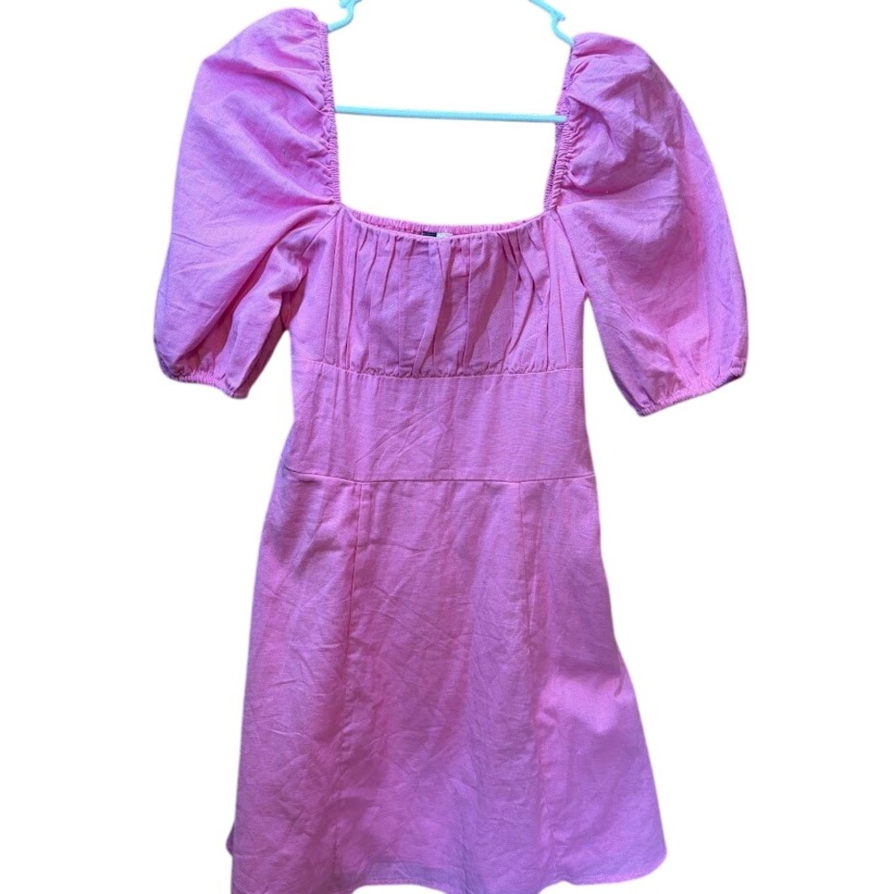 H&M Divided Pink Puff Sleeve Mini Dress Square Neck Cottagecore Womens XS